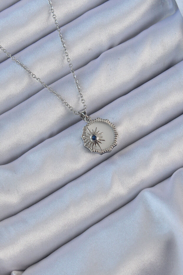 316L Steel Silver Color Zircon Stone Enamel Pole Star Necklace