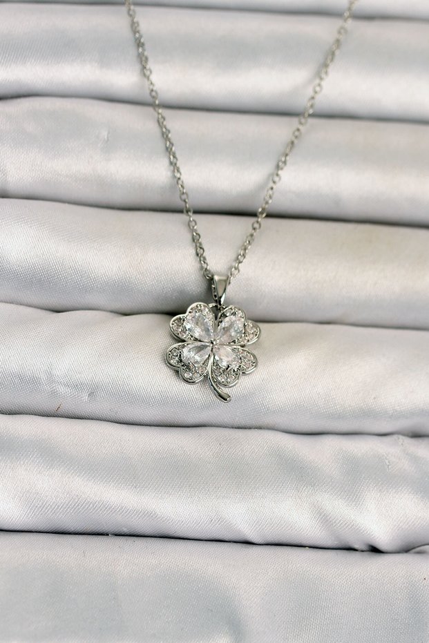 316L Steel Chain Silver Color 4 Leaf Clover Model Women's Necklace