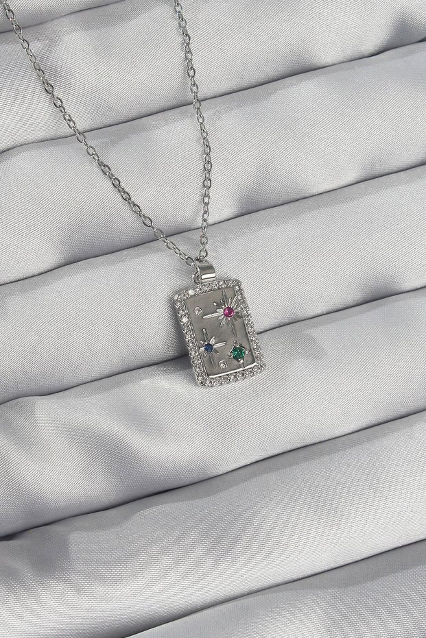 316L Steel Chain Silver Color Colorful Zircon Stone Vintage Necklace