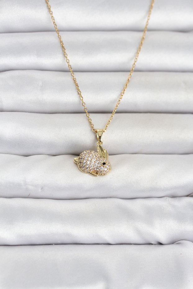316L Steel Chain Gold Color Zircon Stone Rabbit Model Women's Necklace