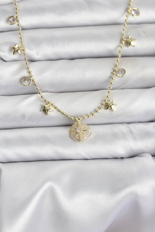 Brass Gold Color Zircon Stone Polar Star Model Women's Necklace