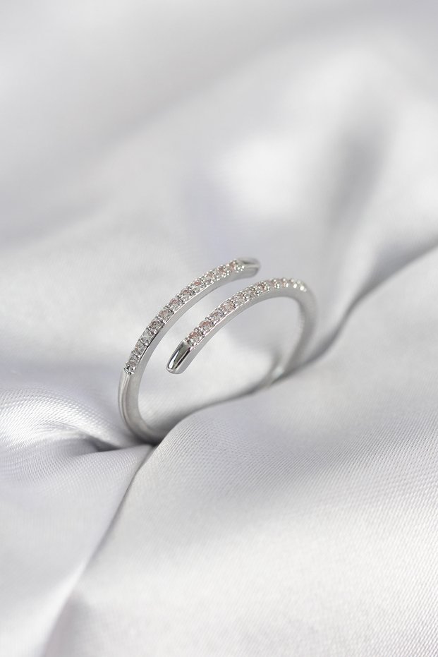 Silver Color Snake Tail Model Zircon Stone Women's Ring