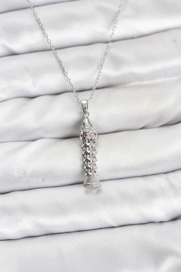 316L Steel Chain Silver Color Fish Model Zircon Stone Women's Necklace