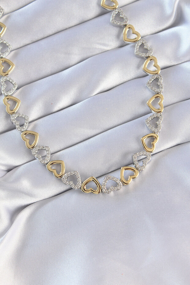 Vip Series Brass Double Color Zircon Stone Hollow Heart Design Necklace