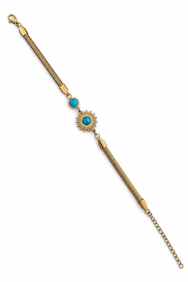 Steel Turquoise Stone Sun Bracelet