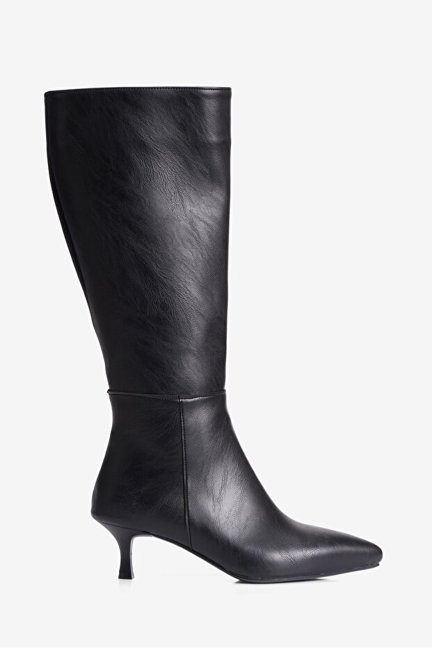Women's Boots Pointed Toe Short Heeled Zippered Clea Black