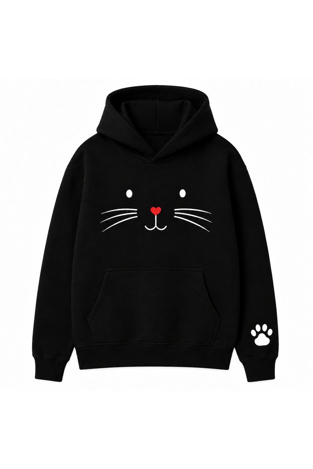 Adult Unisex Black Hooded Printed 3 Thread Ribbed Winter Sweatshirt