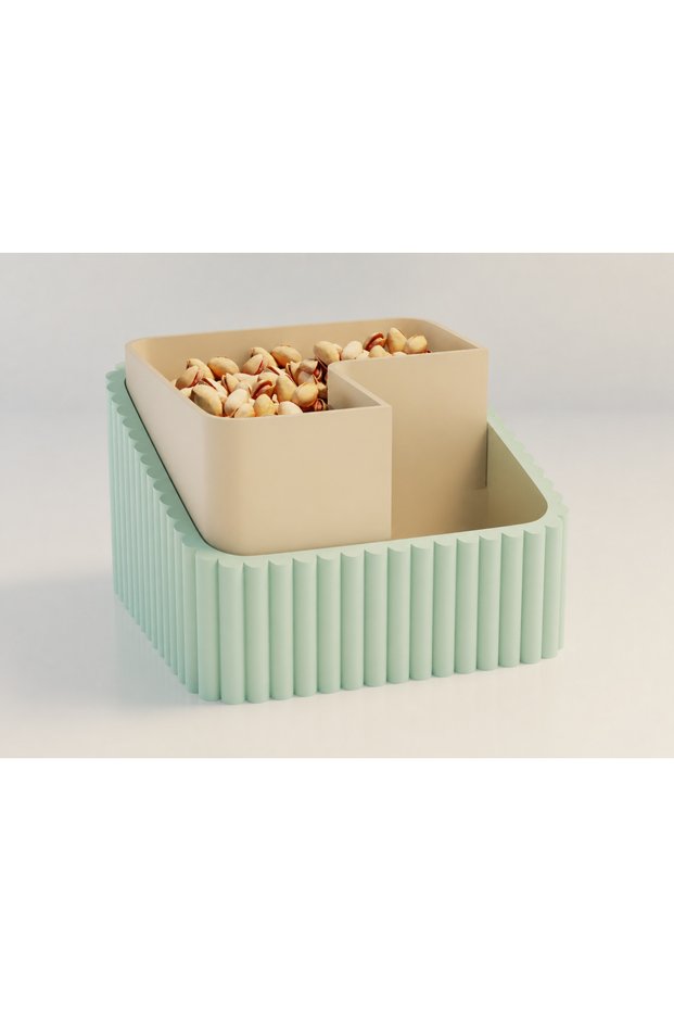 3D Printed Peanut Bowl - Dual Chamber Shell Separator Presentation Bowl - Mint Beige