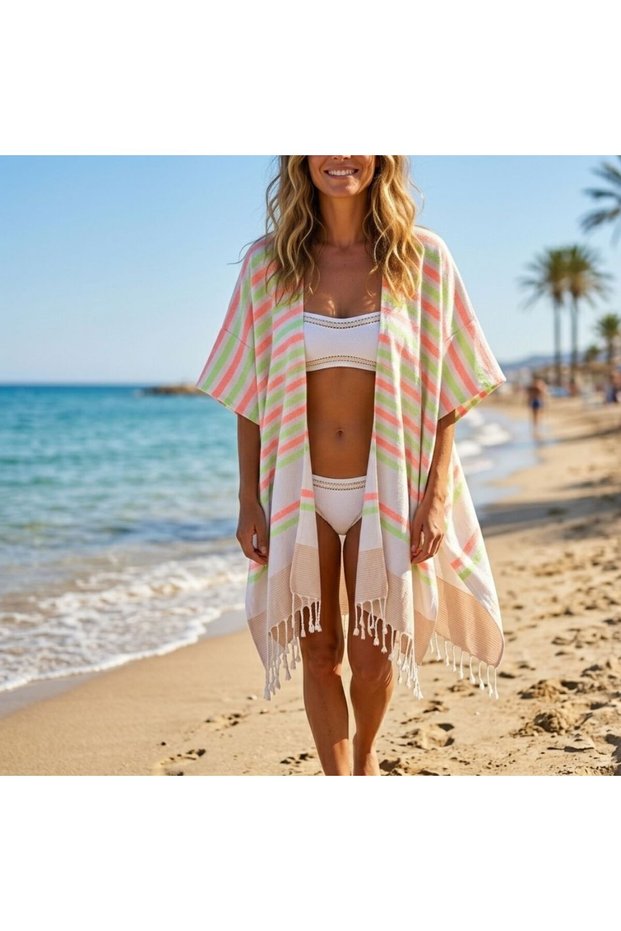 Ocean Breeze Wavelux Beach Poncho Pink Green 2 - 100% Recycled Cotton
