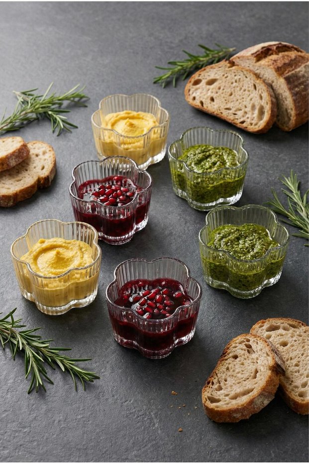 Set of 6 Clover-Shaped Transparent Glass Bowls & Stylish Jam and Sauce Bowls Presentation Utensils (100 ml)