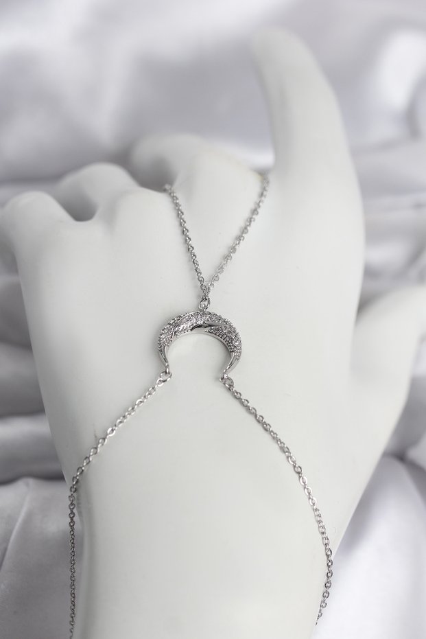 Brass Silver Color Crescent Model Zircon Stone Women's Shahmeran