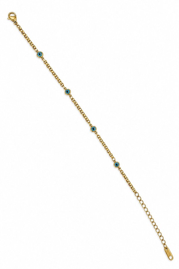 Steel Evil Eye Bead Chain Bracelet (Gold)