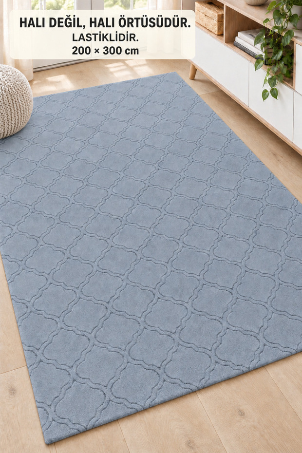 Modern Wellsoft Elastic Carpet Cover 6m2 (200 X 300cm), Geometric Patterned, Soft Textured Carpet Protective Cover