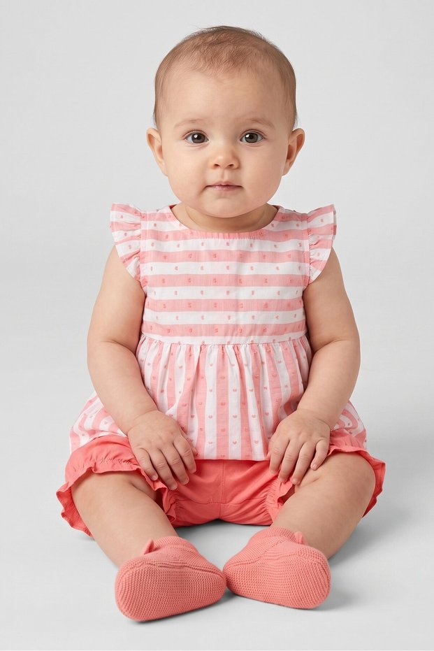 Toddlers Girl Stripe Top And Shorts Set, Multicolor