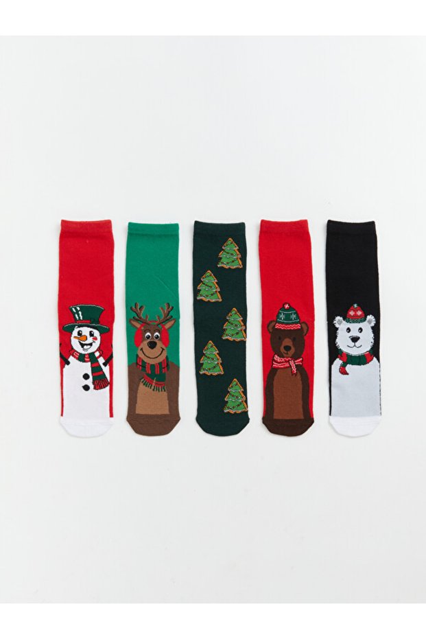 Quality Pieces from Çelebi Store: Christmas Themed Embroidered Boys' Socks, Pack of 5