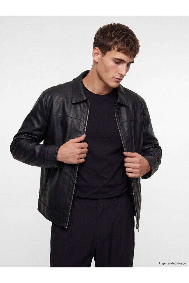 Esvab • Modern & Distinctive Standard Fit Men's Leather Look Coat
