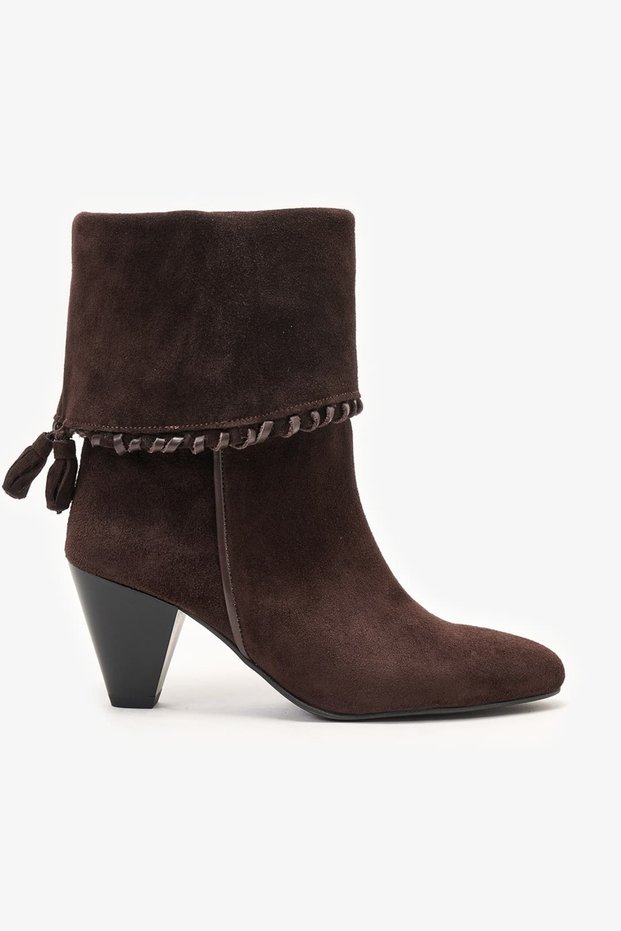 Sabra Brown Suede Leather Foldable Heeled Boots & Boots