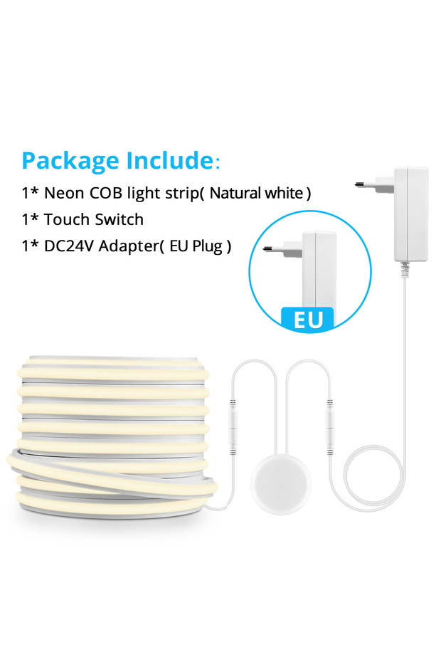 شريط إضاءة نيون LED بطول 2 متر بلون أبيض طبيعي - سيليكون صلب مقاوم للماء IP65 مع خاصية التعتيم باللمس