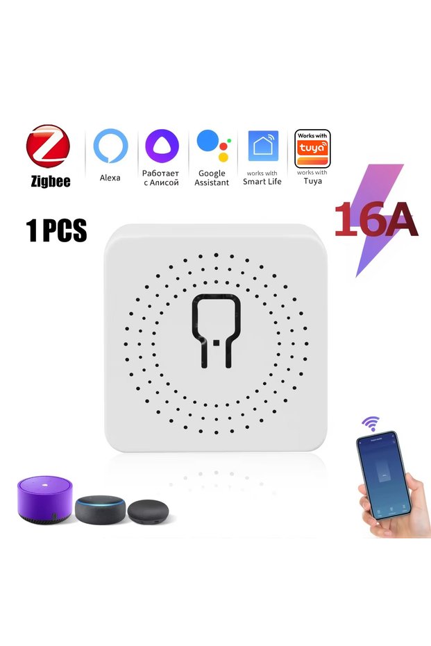 مفتاح ذكي صغير ثنائي الاتجاه بتقنية ZIGBEE 16A وWiFi وZigbee3.0 مع خاصية التحكم عن بعد والتوقيت عبر التطبيق