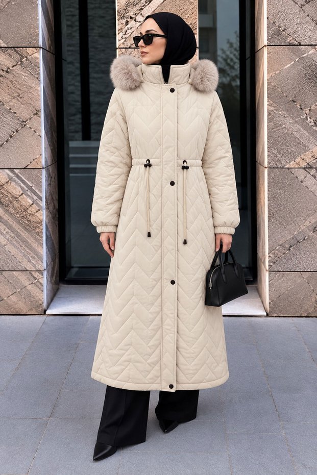 Nova Coat with Hidden Zipper and Waist Tunnel Tsd260306 Beige