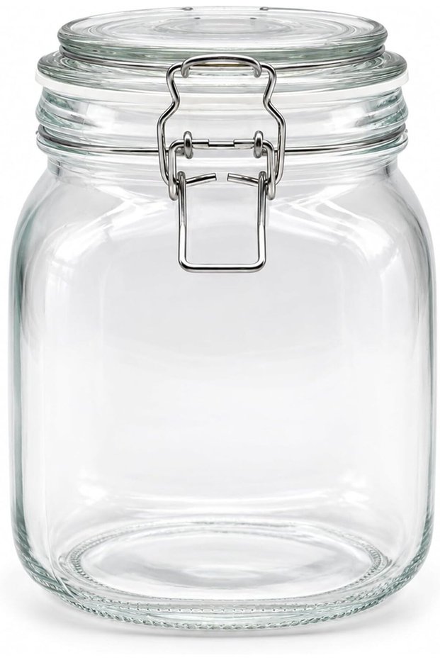 Glass Storage Jar with Clip Lid 1000 ml, Clear Glass Food Container with PP Sealing Ring