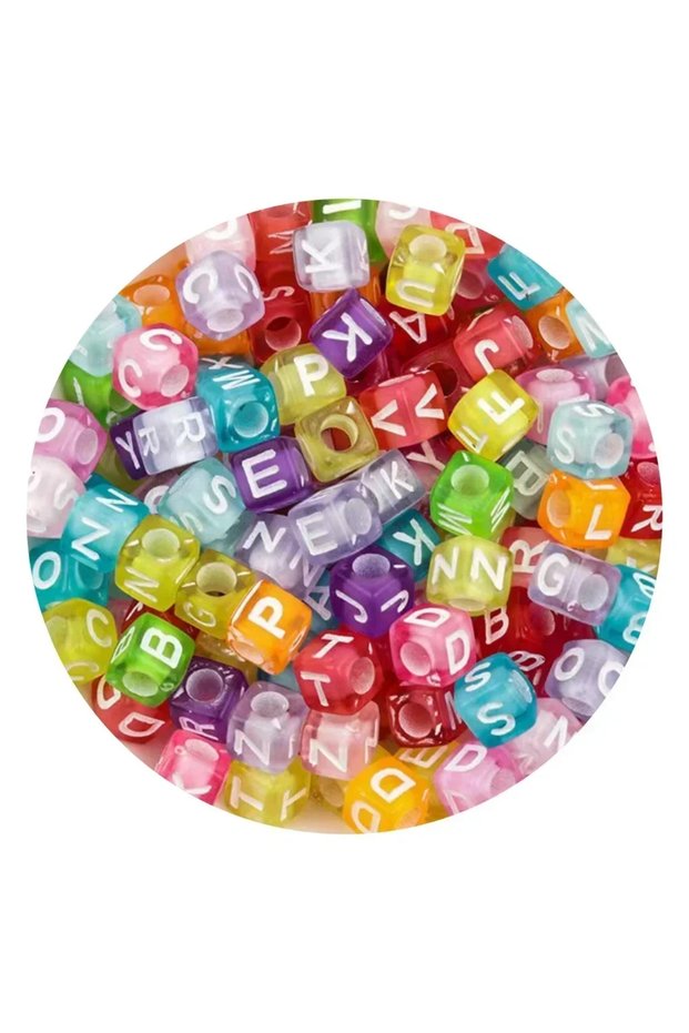 100pcs 6x6mm-Random Mixed 100-500PCS Acrylic Cube Letter Beads with Holes Colorful A-Z 26 Letter Bea