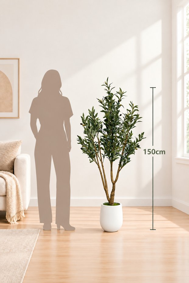 Artificial Olive Tree Lifelike faux topiary with lush leaves, olives, and branches in a decorative pot. A stylish accent for modern homes or offices, and a thoughtful housewarming gift.