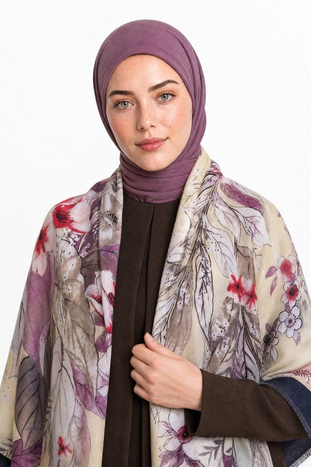 Floris Pattern Wool Cashmere Shoulder Shawl