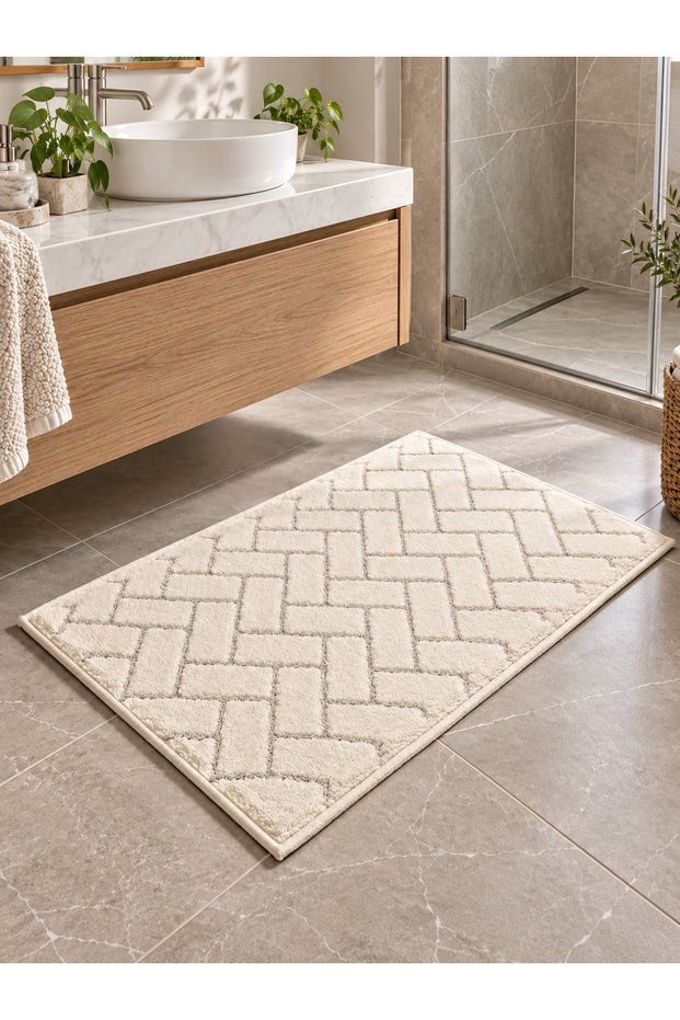 Dante Ecru Cotton Bathroom Rug 60*100 cm