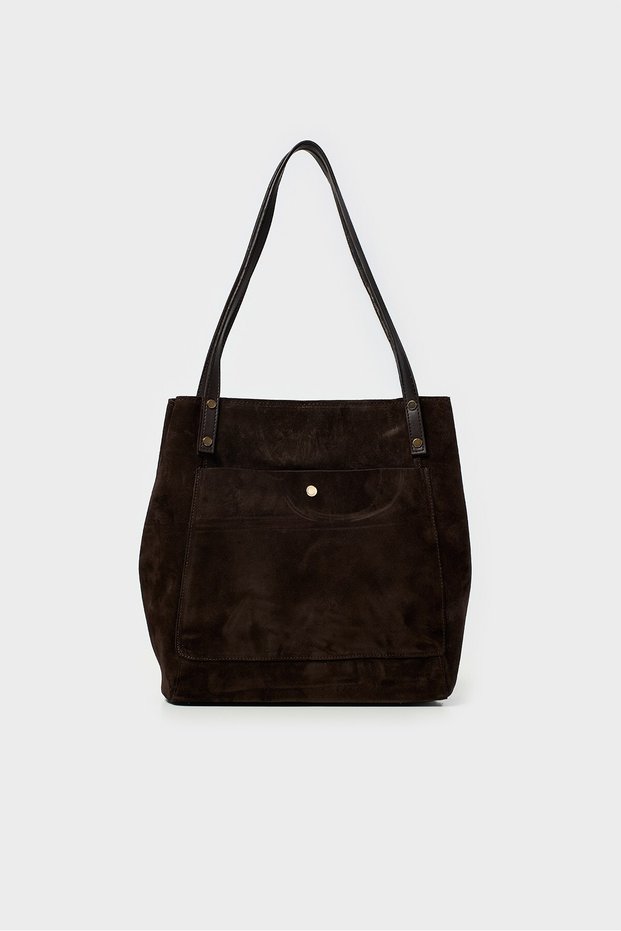Genuine Leather Suede Shoulder Bag - Brown