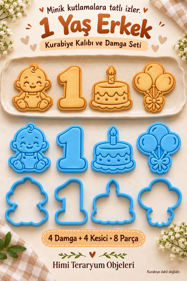 1 Year Old Baby Boy Birthday Cookie Mold and Stamp Set Party