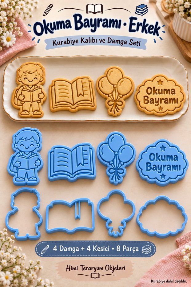 Reading Day Boys Cookie Cutters and Stamp Set School Celebration