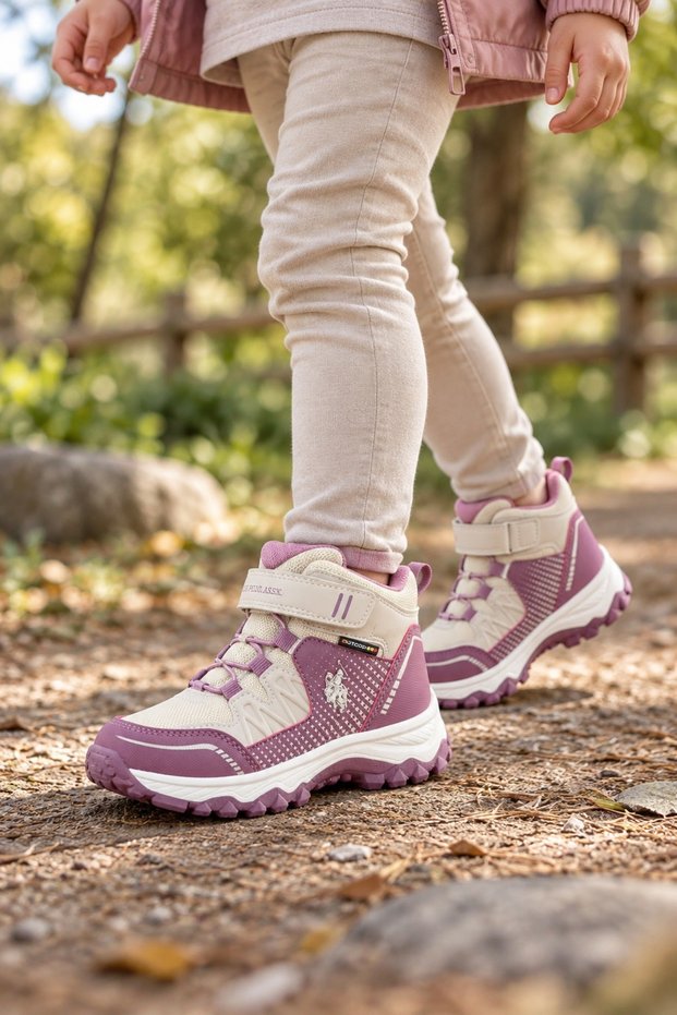 Comfortable Sole Velcro Outdoor Girls' Boots Beige