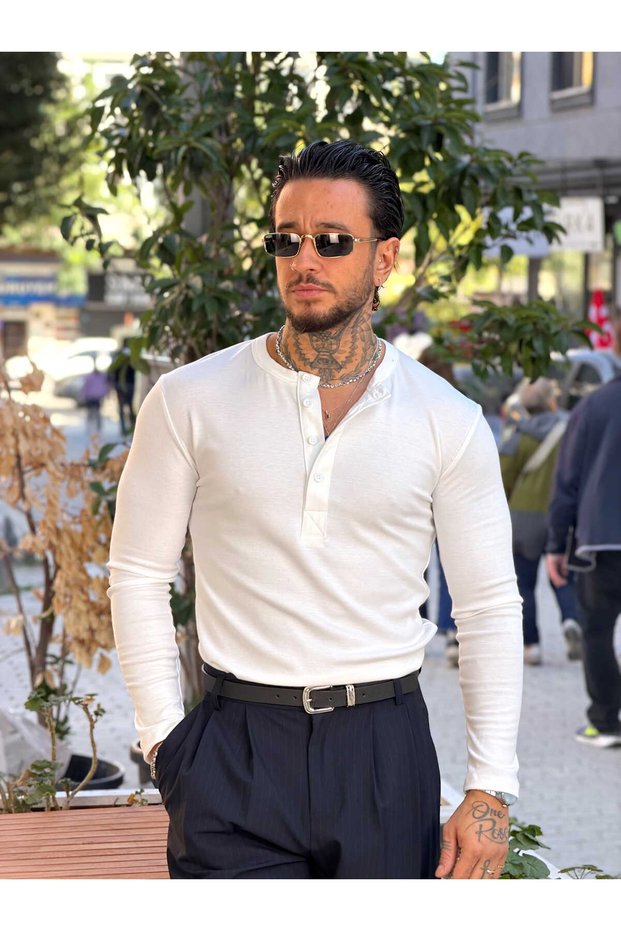 Giesto Collared Buttoned Modal Sweatshirt White