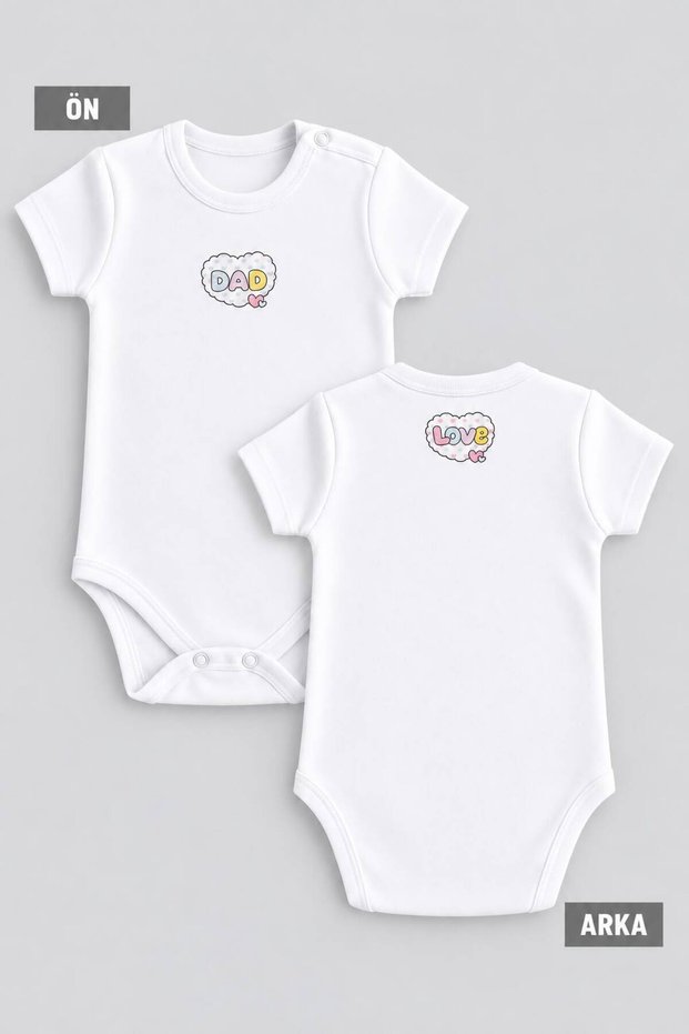 Front Dad and Back Love Printed Baby Girl Bodysuit, Baby Boy Bodysuit 100% Cotton Baby Bodysuit Short Sleeve Snap Fastener Bodysuit Gift Baby Bodysuit Ecru Body-19-Y-Dad
