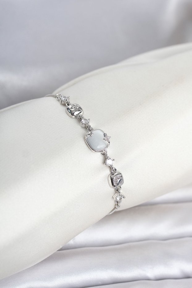 Silver Color Brass Pearlescent Women's Bracelet with Elevator Chain Tj-Bb8547