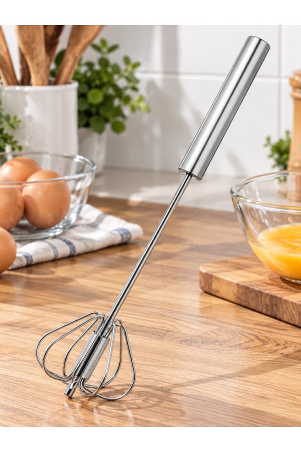 Stainless Steel Press-Type Automatic Whisk 30 cm – Manual Mixer Egg Cream Sauce Stirrer