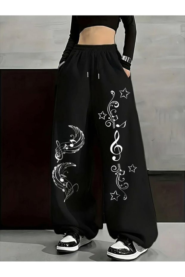 Mooda Unisex Oversize Sweatpants 3 Thread Raster Star Printed Relaxed Fit Streetwear Pants