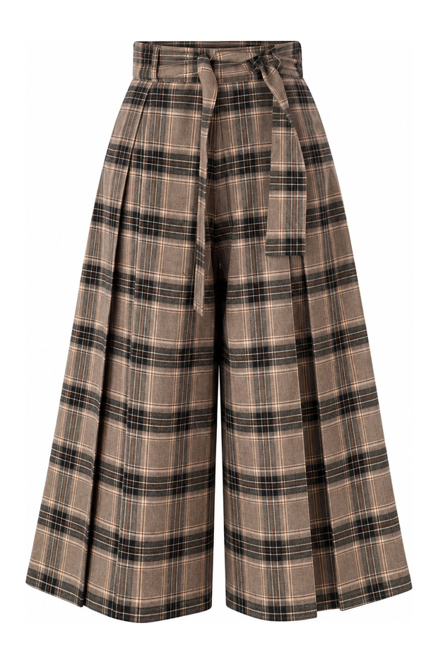 Self-Belted Plaid Bermuda Trousers