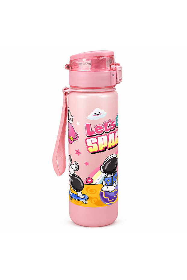 Plastic Water Bottle with Space Print Pink - 1 Litre