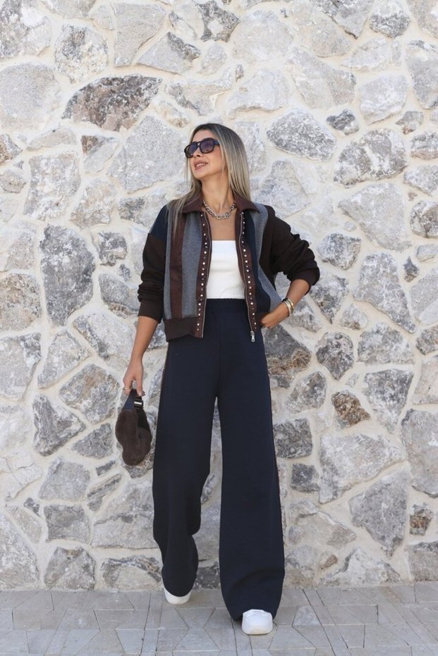 Navy Blue Stone Stripe Detail Set