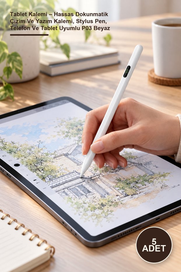 5 pieces tablet pen - sensitive touch drawing and writing pen, stylus pen, compatible with phone and tablet p03 white