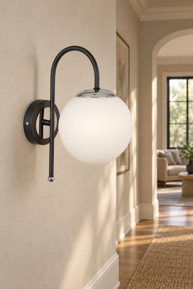 Niva Black Chrome White Glass Sconce