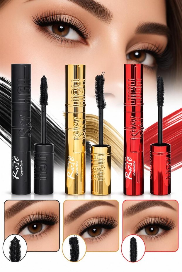 3-Piece Mascara Set – Volumizing, Curling, and Lengthening Black Mascara with 3 Different Brush Structures