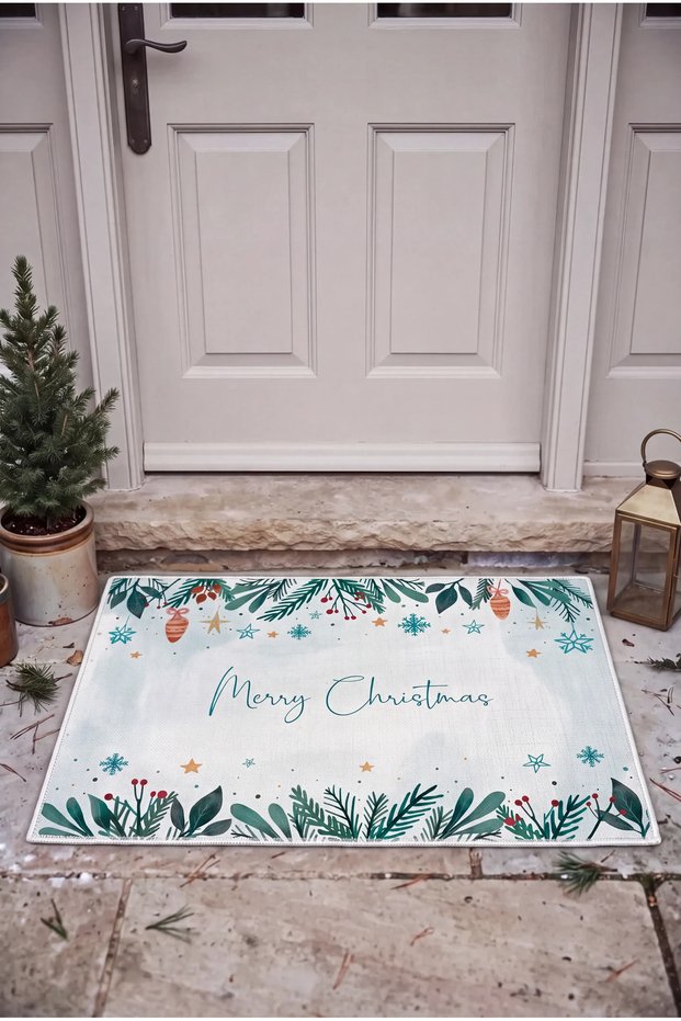 New Year's Christmas Patterned Door Mat Small Size 40X60Cm