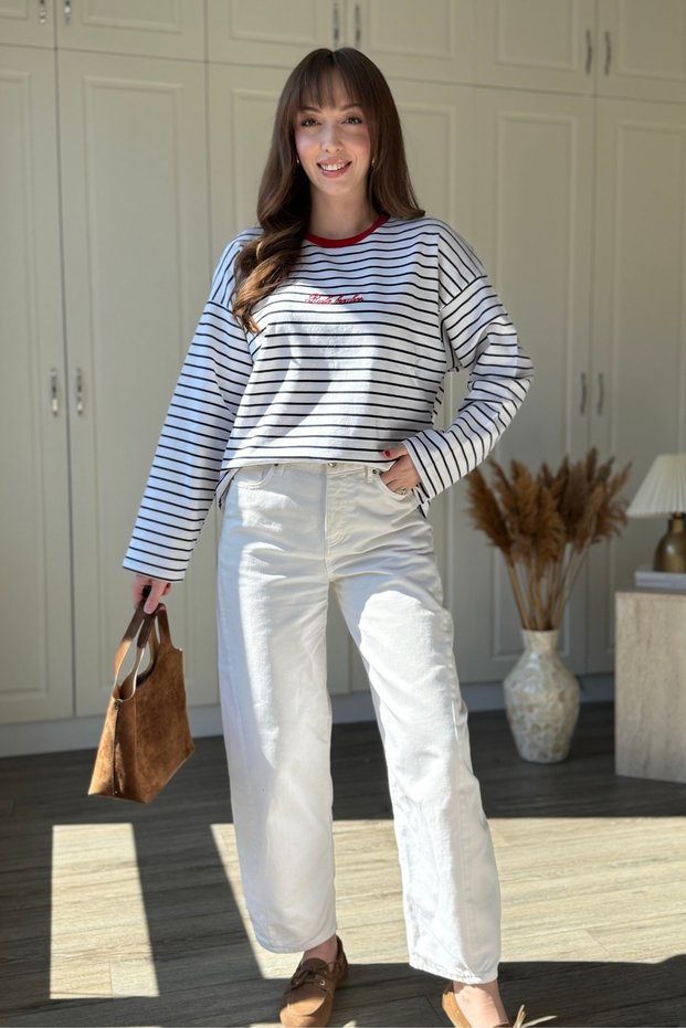 Written Striped Navy Blue Sweatshirt