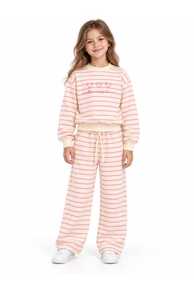 Girl's Striped Printed Sweatshirt and Loose Leg Pants Two-Piece Set