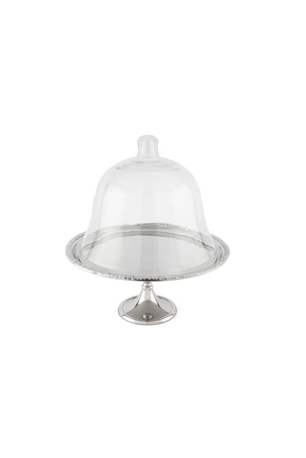 Silver Glass Covered Flower Cake Stand 34X37Cm