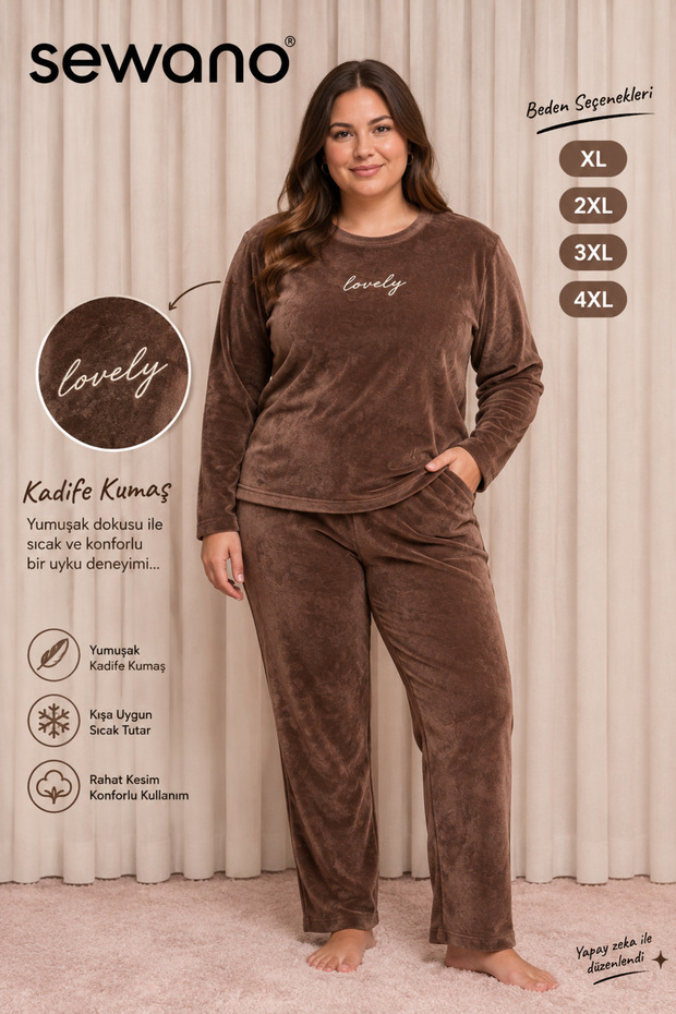 Women's Plus Size Lovely Embroidered Velvet Pajama Set