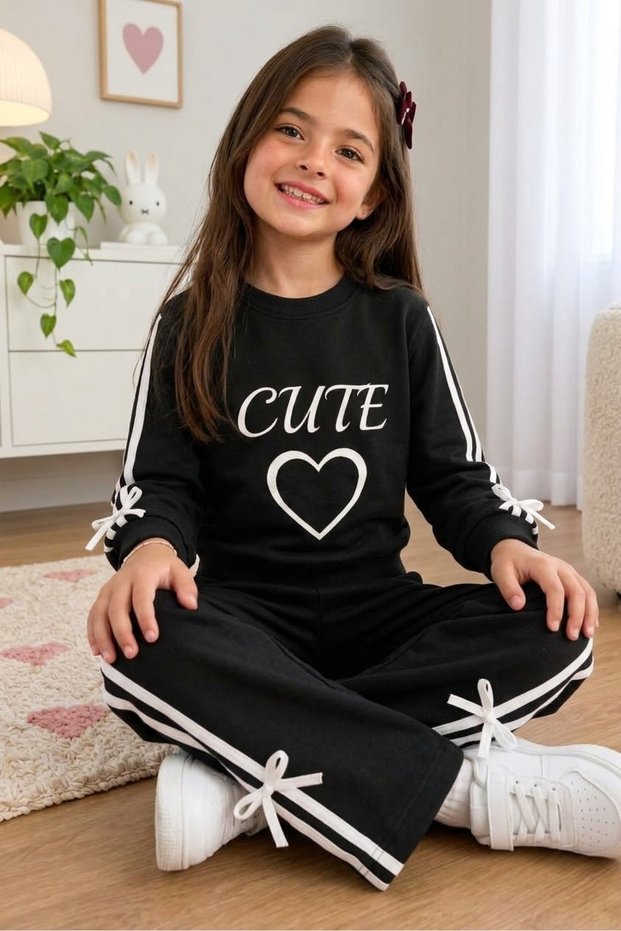 Cutex Luxury Bow-Decorated Girls' Tracksuit Set Ages 3&12